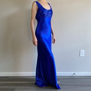 Vintage 90s y2k Finesse USA Bias cut sequin bodice empire waist Gown Maxi dress